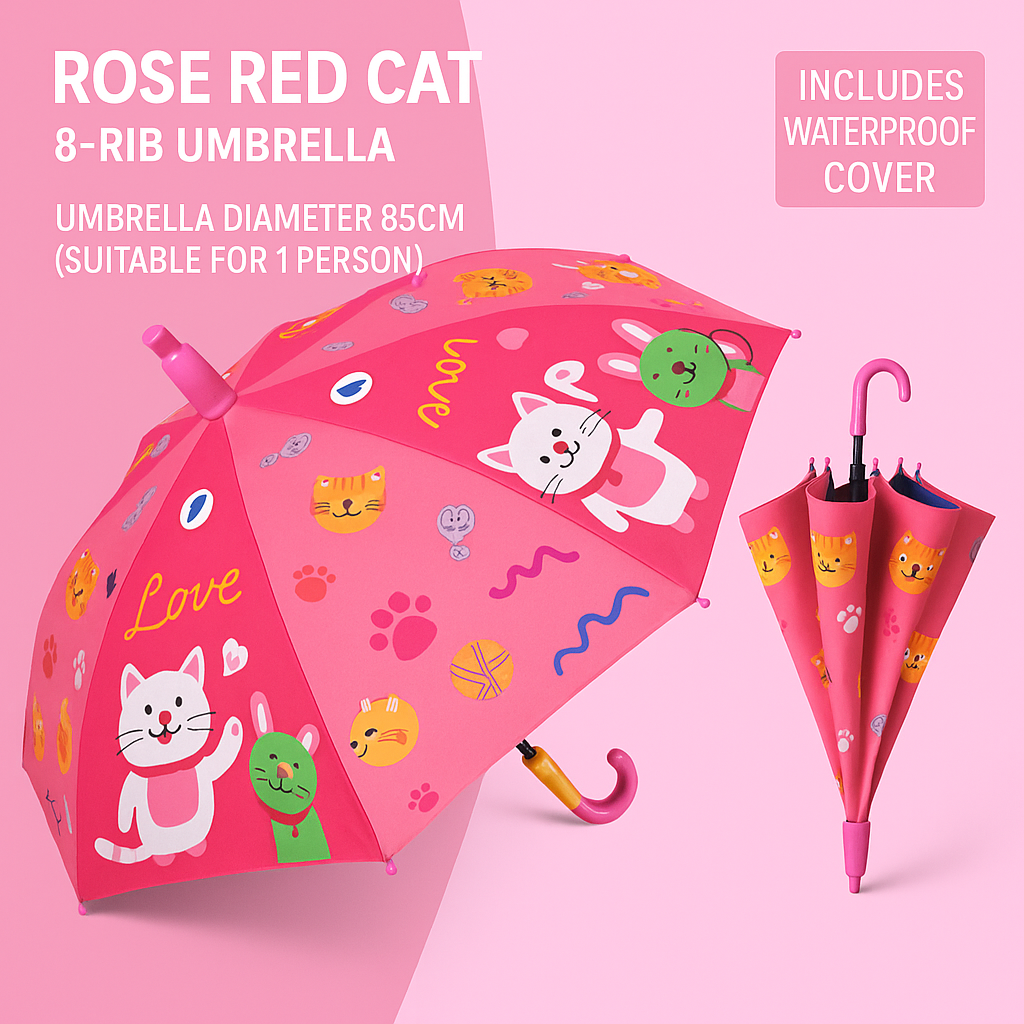 Kids Cat Umbrella – 8-Rib Design
