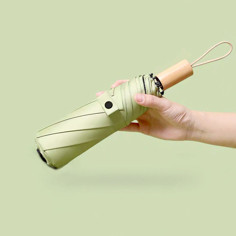 Minimalist Wooden Handle Folding Umbrella — 6 Colours