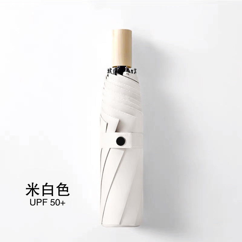 Minimalist Wooden Handle Folding Umbrella — 6 Colours