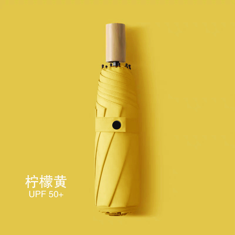 Minimalist Wooden Handle Folding Umbrella — 6 Colours