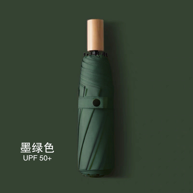 Minimalist Wooden Handle Folding Umbrella — 6 Colours