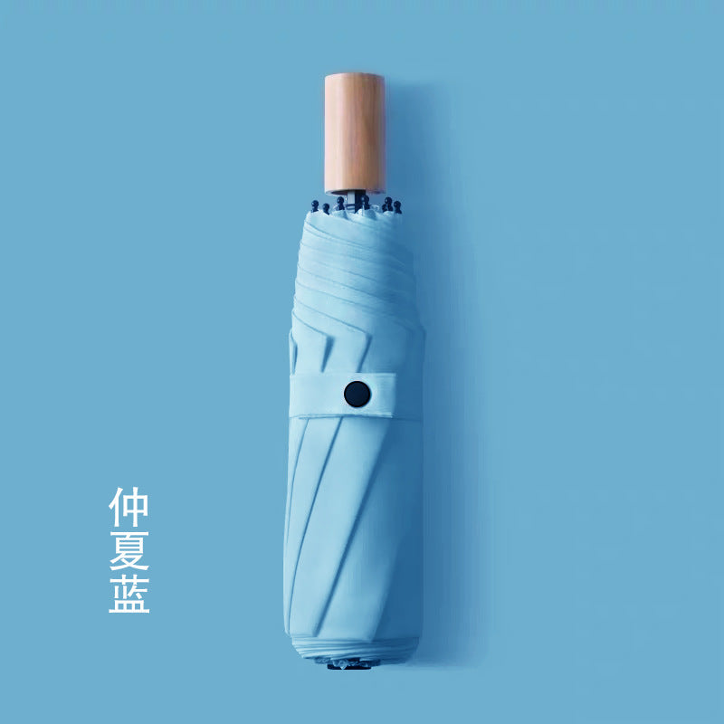 Minimalist Wooden Handle Folding Umbrella — 6 Colours