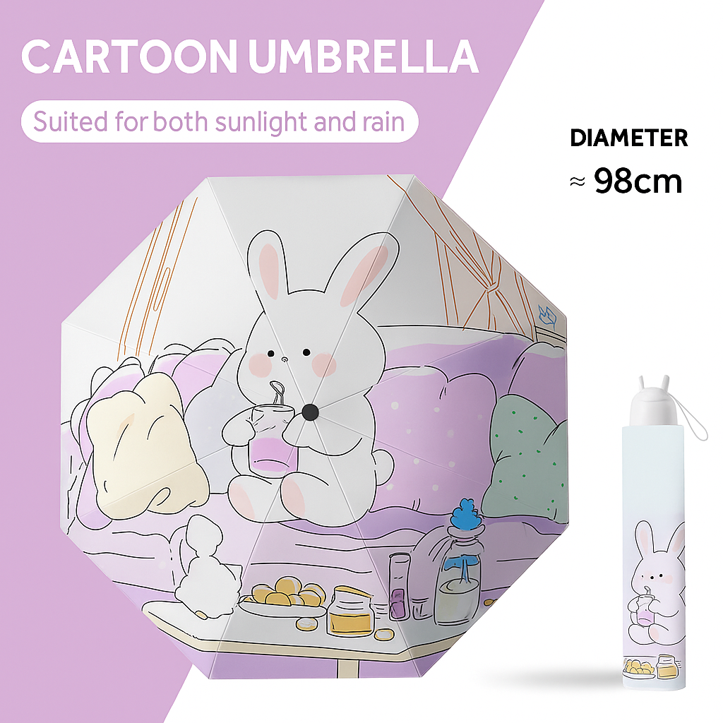 Cartoon Bunny UV & Rain Umbrella – Cute, Compact & Protective